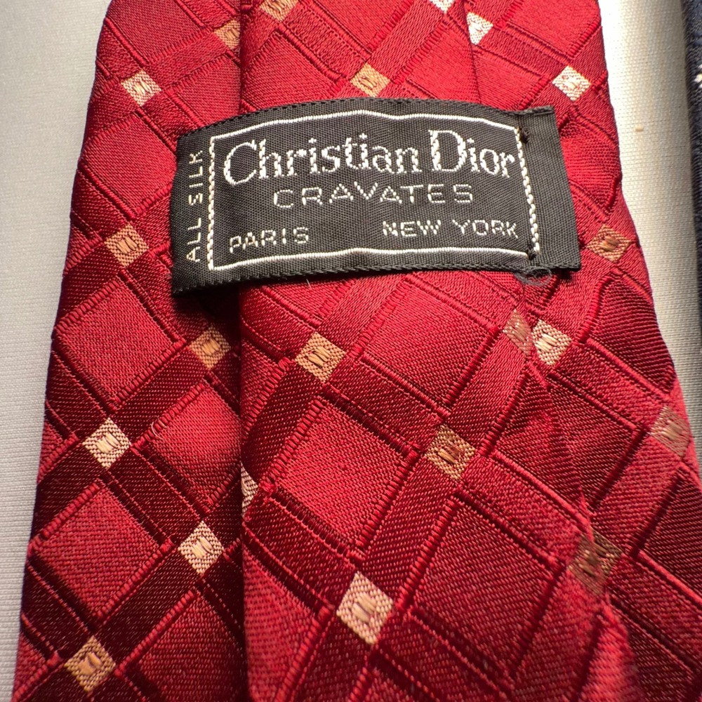 Vintage Christian Dior Cravates Necktie Lot Men OS Red Blue Silk Repair Project - Picture 6 of 10